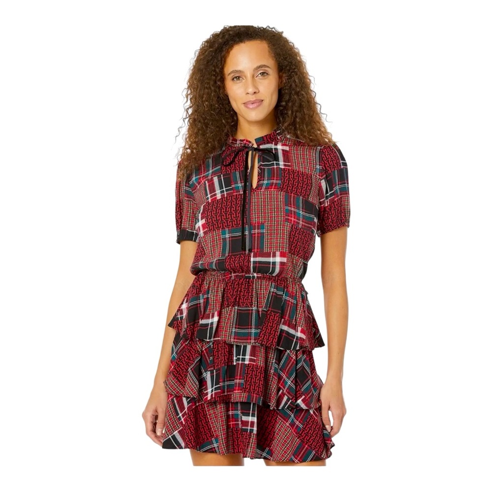 Tommy Hilfiger Womens High Neck  Geometric Print Short Sleeve‎ Dress M